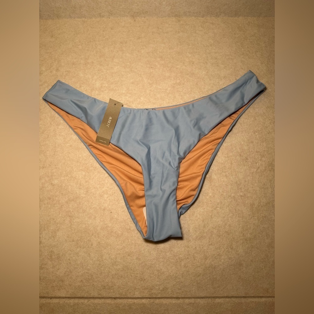 J.Crew Curved Waist Cheeky Bikini Bottom Light Blue Swimwear Size L NWT